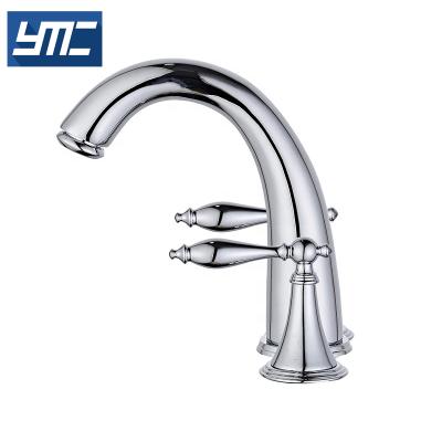 China Modern Faucets Hotel Designs 3 Hole Handle Faucet Hand Metered Double Wash Water Mixers Bathroom Basin Mixer Tap for sale