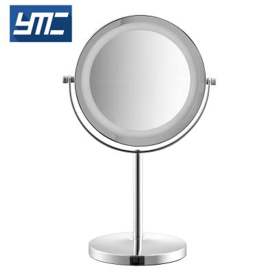 China Bathroom Cosmetic Mirror Modern Magnifying LED Makeup Mirror Vertical Around 360 Degree Rotating Mirror for sale