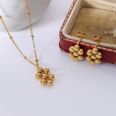 China Hot Sale High Quality Women Stainless Steel Gold Round Stud Earrings Necklace Jewelry Set Golden Two Tone for sale