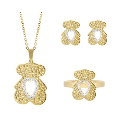 China High Quality Simple Fashion Jewelry Gold Plated Pendant Women's Bear Stainless Steel Jewelry Set for sale