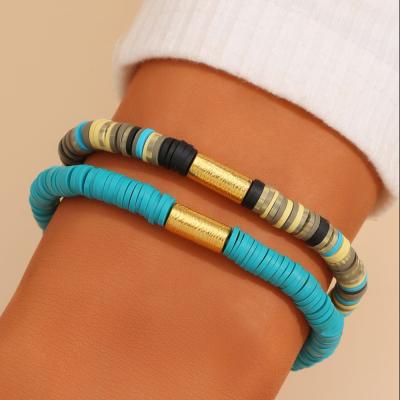 China High Quality Factory Wholesale Women's Elastic Clay Colorful 2pcs Bracelet Soft Bohemian Set for sale