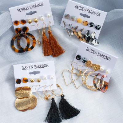 China Drop Bohemian Female Geometric Big Tassel Jewelry High Quality Fashion DIY Acrylic Earring Set for sale