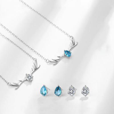 China High Quality Christmas Gift Elk Antlers 925 Silver Necklace Earrings Set Jewelry For Women for sale