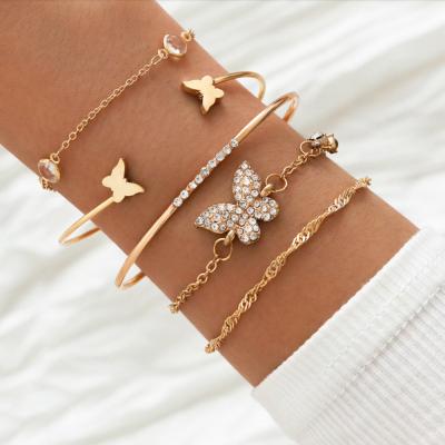 China High Quality Amazon Hot Selling Woman 4/5/7 Pcs Rhinestone Opening Polished Butterfly Bracelet Set for sale