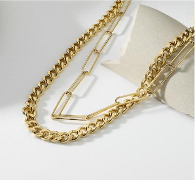 China High Quality Hip Hop Double Cross Punk Chain Women 14K Gold Stainless Steel Cuban Chain for sale