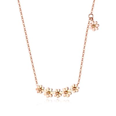 China Hot Selling Stainless Steel Rose Gold One String Flower Small Daisy Pendant Necklace High Quality Ladies for sale