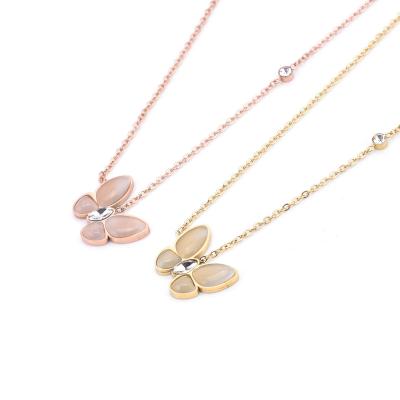 China 2021 Hot Selling High Quality Gold Stone Stainless Steel Butterfly Clavicle Chain Silvery Pendant Necklace for sale