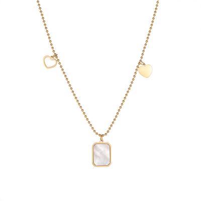 China Wholesale High Quality Stainless Steel Gold Plated Silver Rose Gold Square White Shell Beaded Necklace for sale