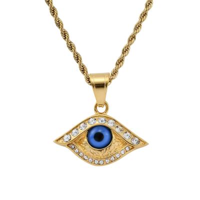 China Hot Sale High Quality Men Stainless Steel Twist Chain Pendant Gold Plated Demon Eye Simple Necklace for sale