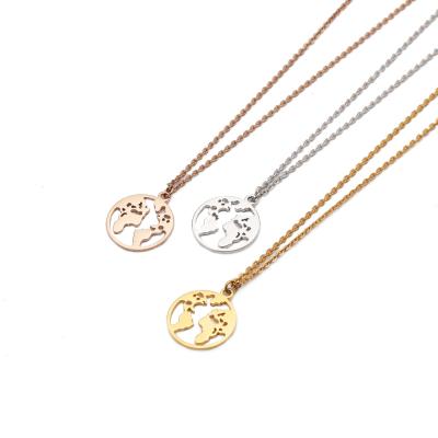 China High Quality Hot Sale Woman Simple Pendant Non-fading Stainless Steel Hollow World Map Necklace for sale