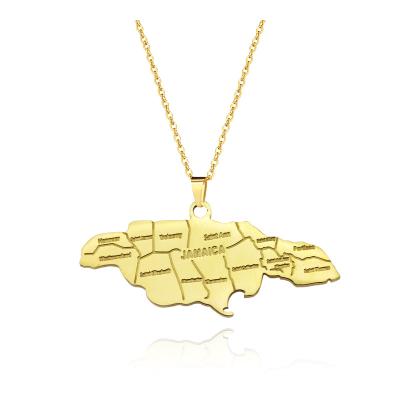 China Amazon High Quality Hot Sale Stainless Steel World Gold Plated Country Jamaica Map Necklace for sale