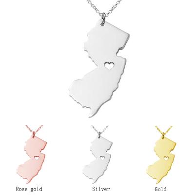 China High Quality Amazon Stainless Steel Hot Selling Colorless Real 18K Gold Plated New Jersey USA Map Necklace for sale