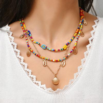 China High Quality Creative Bohemian Multilayer Chain Rice Colorful Beads Shell Beaded Necklace for sale