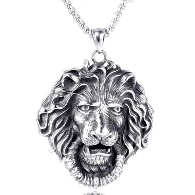 China Square Chain Lion Stainless Steel Necklace three-dimensional animal of the pearl of the pearl of the hot sale men from Amazon high quality for sale