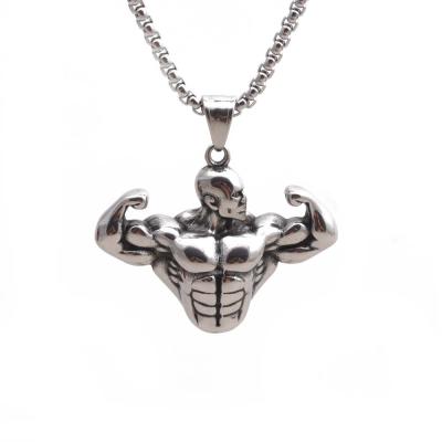 China High Quality Fashion Man Bodybuilding Exercise Stainless Steel Muscular Man Pendant Necklace for sale