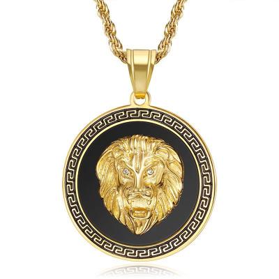 China High Quality Men's Stainless Steel Three-Dimensional Geometric Lion Pendant Necklace Round Brand for sale