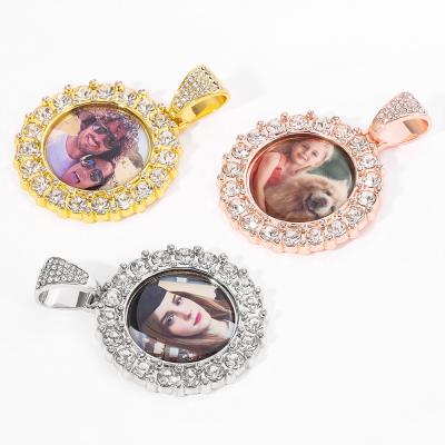 China Customized High Quality Hip Hop Men's Fashion Bling Rhinestone Souvenir Photo Pendant Necklace for sale