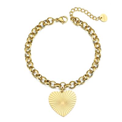 China Popular Environmentally Friendly Bead Chain Design Stainless Steel Heart Two Tone Gold Plated Bracelet for sale