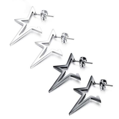 China Japanese Korean style popular men's star stud silver black open hollow open earrings high quality for sale