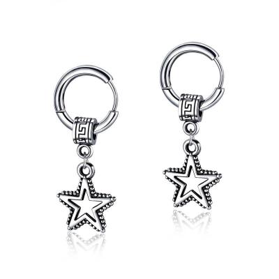 China Wholesale High Quality Fashion Patterned Round Beads Silver Titanium Steel Ball Cavity Five-pointed Star Stud Earrings for sale