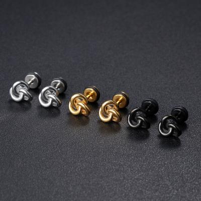 China Fashionable High Quality Stainless Steel Unisex Black Gold Plated Silver Three-Ring Stud Intersecting Stud Earrings for sale