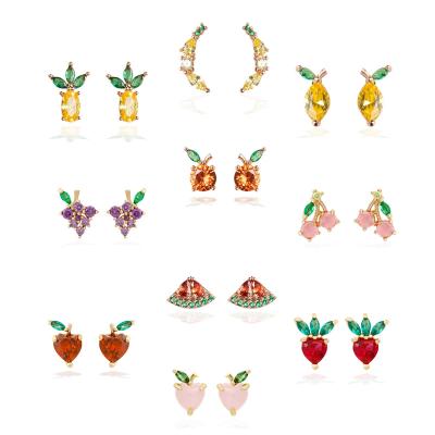 China High Quality 2021 New 18K Gold Filled Cherry Apple Peach Fruits Designer Studs Earring For Women for sale