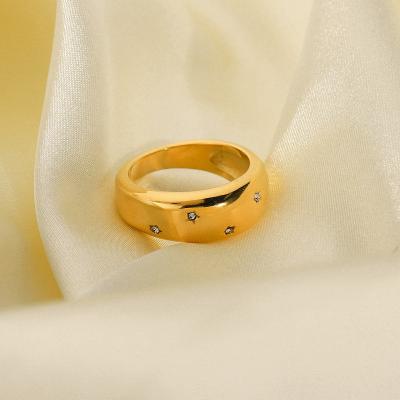 China Wholesale Daily Accessories 18k Gold Plated Titanium Steel High Quality Smooth Zircon Star Rings For Women for sale