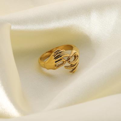 China High Quality Cool Women's Ring Both Hands Punk OK Form Stainless Steel 18k Gold Plated Rings for sale