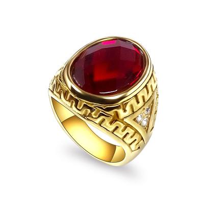 China High Quality Man Fresh Luxury Index Ring Pattern Stainless Steel Gold-Plated Ruby Rings for sale