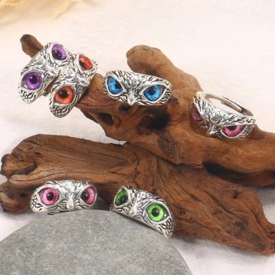 China High Quality 6 Color Charm Vintage Mens Simple Design Owl Rings Silver Color Engagement Wedding Rings for sale