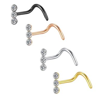 China Wholesale Unisex Environmental Friendly Diamond Multicolor Curved Stainless Steel Rhinestone Nose Piercing Ring for sale