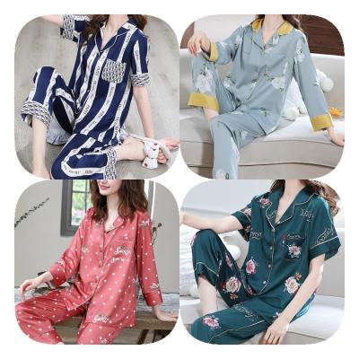 China Autumn Sleep Wear QUICK DRY Lady 2 Piece Nightgowns Rayon Nightgown Home Clothes Pajamas Designer Inspired Pajama Satin Silk Night Suit For Women for sale