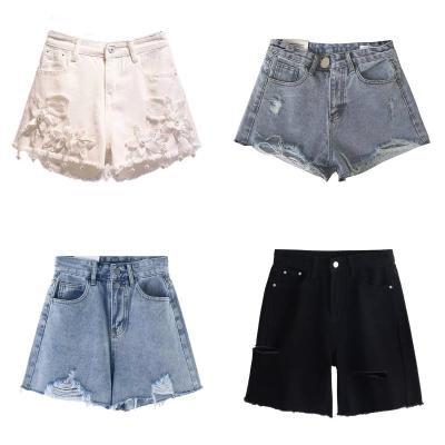 China New Summer Women Sexy QUICK DRY Denim Shorts Blue Black High Waist Ripped Short Mini Shorts Femme Tassel Lace Up Bandage Jeans for sale