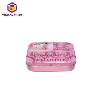 China Recycled Materials Food Grade Factory Direct Sale Rectangle Mints Hard Candy Embossed Hinged Metal Tin Box for sale