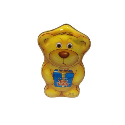 China Most Popular Recycled Materials Bear Shape Candy Tin Box Animal Metal Box Bear Packaging Tin Boxes Yellow Tin Box for sale