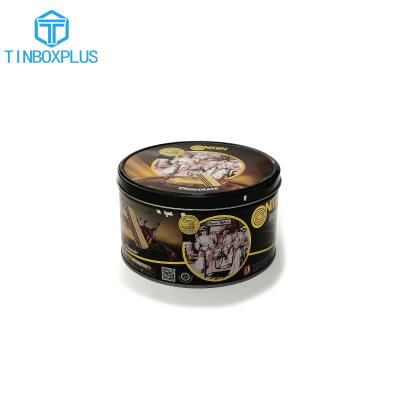 China Recycled Materials Custom Painted Logo Fancy Round Shape Cookie Tin Box Butter Cookie Metal Tin Can for sale