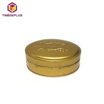 China Gold Oval Materials Factory Wholesale Price Recycled Metal Gift Tin Small Shape Embossed Box For Food And Cosmetic for sale