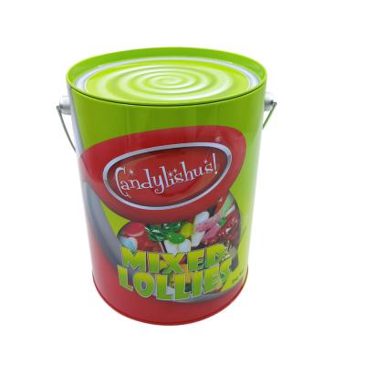 China Recycled Materials Good Quality Food Grade Inexpensive Metal Tin Can Hot Bucket With Lid And Handle For Candy And Popcorn for sale