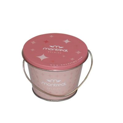 China Solid Custom Empty Popcorn Box Metal Popcorn Tin Can Pink Tin Bucket 1 Gallon With Handle for sale