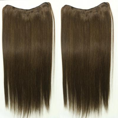 China Silky Straight Wave Brown Straight Color Invisible Halo Fish Line Human Hair Extension Halo Hair for sale