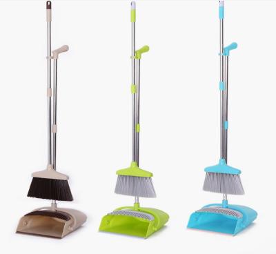 China New Design Floor Cleaning Tool Stainless Steel Handle Indoor Soft Plastic Broom And Dustpan for sale