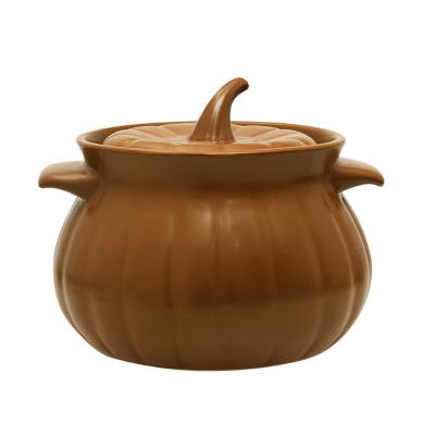 China Sustainable Premium Creative Quality High Temperature Resistant Ceramic Pumpkin Shape Casserole for sale