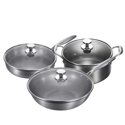 China Sustainable Hot Selling 3 Piece Stainless Steel Kitchenware Set Family Practical Cookware for sale