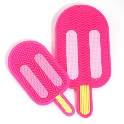 China Eco-friendly Pink Shaped Popsicle Ice Cream Silicone Makeup Brush Washing Cleaning Pad for sale