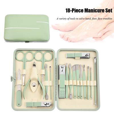 China Custom Carry Stainless Steel Nail Clipper Cutter Trimmer Name Amazon Green Manicure Trimmer Set 18 Pcs Manicure Tool Pedicure Kit for sale