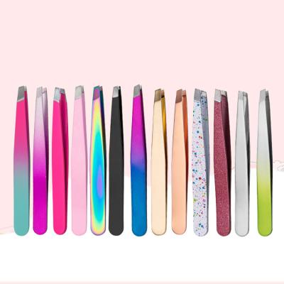 China Customized Durable Logo And Label Stainless Steel Eyebrow Trim Professional Slant Tweezers For Eyebrow Eyebrow Tweezers for sale