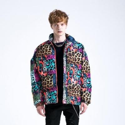 China Anti-wrinkle Men Stripper Sublimated Jacket Padded Colorful Leopard Print Bubble Quilted Jackets for sale