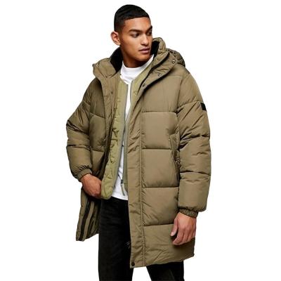 China wholesale Anti-wrinkle new design Customize Logo Men's Hooded Stripper Jacket Long Length Down Bubble Jacket Coat for sale