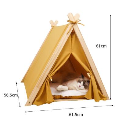 China Portable Pet Stored Cat Bed Teepee Style with Removable and Washable Stripped House Tent Pattern Cages for Cat Dog Puppy for sale