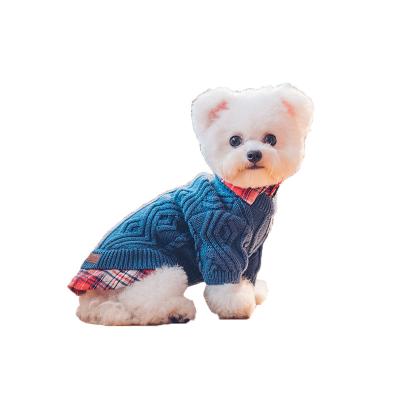 China Hot Selling Stocked High Quality Unique Design Knitted Patchwork Sweater Plaid Shirt Pet Clothes Dog Cat Daily Dresses for sale